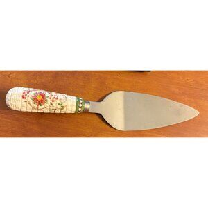 Temp-tations By Tara Poinsettia Porcelain Cake Server Stainless Steel Blade 10"